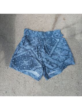 Blue Cargo Shorts with Paisley Design